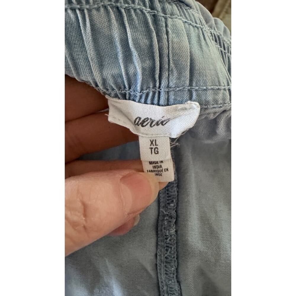 Aerie Light Blue Lyocell Ruffle Hem Shorts Elastic Waist XL - Picture 4 of 6